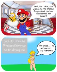 clothed clothing comic comic_page covering covering_breasts covering_crotch covering_pussy embarrassed embarrassed_naked_female embarrassed_nude_female enf english_text female heretwowoomy indoors lakitu mario mario_(series) naked naked_female nintendo nude nude_female nude_female_clothed_male nude_in_public outdoors princess_peach public_exposure public_humiliation public_nudity pumpkim spongebob_reference streaker streaking super_mario_bros. text upsidedownpumpkim upsidedownpumpkin