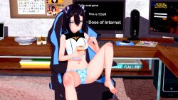 1girls computer eating female female_only heterochromia horns indie_virtual_youtuber koikatsu noodles panties renhentai shinect_(callie_forniya) swablu underwear_only virtual_youtuber vtuber