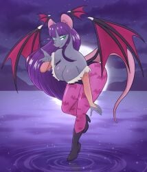 1girls 2022 absurd_res anthro bat_print blue_eyeshadow blue_lipstick breasts capcom cosplay darkstalkers dulce_ratoncita female female_only gauntlets green_eyes grey_body head_wings leotard long_hair looking_at_viewer mary_(dulce_ratoncita) morrigan_aensland_(cosplay) murid murine narrowed_eyes pantyhose pink_pantyhose purple_hair rat rodent smiling smiling_at_viewer solo succubus_wings tail wings