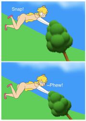 clothed clothes_removed clothing comic comic_page female female_only gloves_only heretwowoomy mario_(series) naked naked_female nintendo nude nude_female nude_in_public open_mouth outdoors princess_peach public_exposure public_humiliation public_nudity pumpkim ripped_clothes ripped_clothing shoes_only solo spongebob_reference super_mario_bros. upsidedownpumpkim upsidedownpumpkin