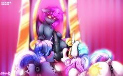 2018 absurd_res alicorn animal_genitalia animal_penis animal_pussy anus ass ball_lick ball_suck balls bat_wings blurred_background blush chair closed_eyes cock_worship cosmic_hair crown cutie_mark dickgirl dock equine equine_penis equine_pussy erection eyebrows eyelashes fan_character fangs feathered_wings feathers female feral feral_on_feral floppy_ears friendship_is_magic futa_on_female futanari glowing glowing_eyes hair heart hi_res holding_penis hooves horn horsecock inside intersex intersex/female licking mammal medial_ring membranous_wings multicolored_hair my_little_pony nude open_mouth oral orange_eyes penis princess_celestia_(mlp) princess_luna_(mlp) puffy_anus purple_hair pussy rainbow_hair royalty saliva sex sitting slit_pupils spook_(artist) spook_(oc) sucking teeth text throne throne_room tongue tongue_out url wings