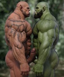 1orc 2boys 2males 3d 3d_(artwork) 3d_model angry_penis bara beard big_penis eye_contact face_to_face first_porn_of_franchise first_post_of_artist garrosh_hellscream gay geserty green_body hairy hairy_butt hairy_male hung intense_stare male male/male male_only masculine masculine_male muscles muscular muscular_male orc orc_male sexual_tension side_profile touching_penises veiny veiny_muscles veiny_penis world_of_warcraft