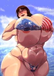 1girls american_flag american_flag_bikini beach big_breasts bikini breasts busty curvaceous curvy curvy_body curvy_female curvy_figure female girls_und_panzer harapeko11 huge_breasts large_breasts murakami_(girls_und_panzer) voluptuous