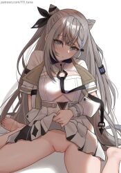 1girls blue_eyes blush female female_only hairless_pussy hololive hololive_indonesia long_hair looking_at_viewer no_panties pussy silver_hair skirt_lift tagme tuna_(111_tuna) very_long_hair vestia_zeta virtual_youtuber