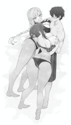 100_kanojo affectionate aijou_rentarou assisted_breast_grab assisted_grope athletic athletic_male bikini bikini_bottom bikini_top blush blush blushing_at_partner blushing_face blushing_female blushing_male boob_window braided_ponytail breast_grab eiai_nano flower_in_hair flowers_in_hair frilled_bikini groping groping_breasts guided_breast_grab guiding_hand hair_ornament hanazono_hakari hand_on_breast hornfelstone huge_breasts in_water kimi_no_koto_ga_dai_dai_dai_dai_daisuki_na_100-nin_no_kanojo large_ass large_breasts large_thighs larger_male long_hair loving_couple loving_gaze loving_it loving_look monochrome ponytail pool revealing_swimsuit submerged_legs swimming_trunks swimsuit taller_male the_100_girlfriends_who_really_really_really_really_really_love_you