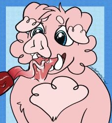 animal_genitalia animal_penis anthro blue_eyes bodily_fluids chest_tuft cum deme_(randompasserbyer) domestic_pig drooling duo fellatio female floppy_ears fluffy folded_ears fur genital_fluids genitals hi_res male male/female mammal microsoft minecraft mojang open_mouth oral penile penis pig_snout piglin pink_body pink_fur pink_tongue porcine_penis randompasserbyer saliva sex sharp_teeth snout suid suine sus_(pig) tapering_penis teeth tongue tuft tusks xbox_game_studios
