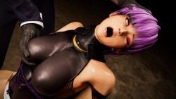 1boy 1girls 3d 3d_animation animated ayane_(doa) big_breasts bodysuit breast_grab chloroform dead_or_alive eyes_rolling_back female gloves grabbing_another's_breast kktzane kunoichi large_breasts longer_than_one_minute male purple_hair red_eyes short_hair sound struggling tagme tied tied_to_chair unconscious video