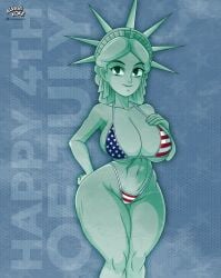 1girls 2024 2d 4th_of_july alvarikokearte american_flag american_flag_bikini big_breasts bikini bikini_bottom bikini_top breasts female female_focus fine_art_parody flag_bikini holidays lady_liberty png public_domain solo solo_female statue_of_liberty thighs