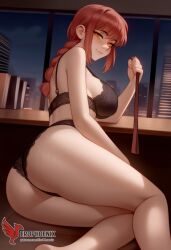 1girls 2d ai_female ai_generated ass bangs bare_shoulders barefeet big_ass big_breasts black_bra black_legwear bra braid braided_ponytail breasts chainsaw_man erophoenix feet female female_focus full_body garter_belt holding_leash leash looking_at_viewer looking_back makima_(chainsaw_man) navel nude pale_skinned_female panties patreon_username ringed_eyes sidelocks smile soles solo solo_female sweat thick thick_thighs thighhighs toes uncensored underwear yellow_eyes