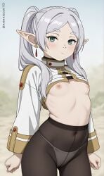 1girls ai_generated anhanger10 breasts female frieren green_eyes pointy_ears small_breasts solo sousou_no_frieren white_hair