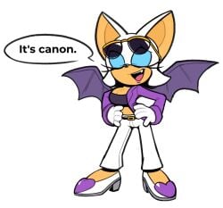 :d animal_ears animal_nose anthro bat bat_ears bat_girl bat_wings belt belt_buckle black_bandeau blue_eyes blue_eyeshadow boots breasts buckle cleavage clothing crop_top english_language english_text eyeshadow eyewear eyewear_on_head fangs female female footwear fur furry furry_female gloves half-closed_eyes hands_on_hips heart high_heels jacket large_breasts lipstick long_sleeves looking_at_viewer makeup mammal midriff oerba_yun_fang open_clothes open_jacket open_mouth pants purple_jacket rouge_the_bat sega shirt shoes short_hair smile solo sonic_(series) sonic_the_hedgehog_(series) standing sunglasses tail teeth text the_murder_of_sonic_the_hedgehog white_footwear white_fur white_gloves white_hair white_pants wings yellow-framed_eyewear