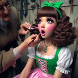 1boy ai_generated applying_lipstick applying_makeup bimbo bimbo_lips bimbofication bimboi doll dollification dress male sissification sissy