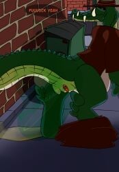 after_vore bone bones_in_scat crocodilian dialogue disposal equid equine excessive_feces fart fart_cloud fart_fetish feces filthivore hi_res hyper hyper_feces hyracotherium kaprosuchus kieron_the_kaprosuchus male mammal public public_exposure reptile scalie vore