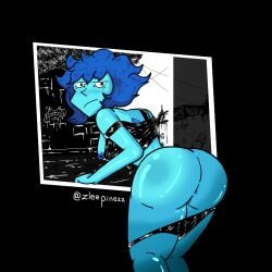 1girls ass ass_focus big_ass black_and_white blue_body blue_hair cartoon_network clothed_female clothing exhibitionism female lapis_lazuli_(steven_universe) nipple_piercing nipples nude nude_female short_hair steven_universe window zleepinezz