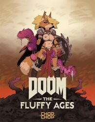 anthro areola big_breasts big_penis bodily_fluids bone bottomwear breasts canid canine cheek_tuft choker chopchop clothing cum cum_on_leg cum_on_penis digital_media_(artwork) doom_(series) doom_the_dark_ages ear_piercing ear_ring facial_tuft female fluffy fluffy_tail fox genital_fluids genitals gloves hair handwear hi_res id_software jewelry loincloth mammal microsoft mutilation necklace nipple_piercing nipples penis piercing ring_piercing severed_tentacle shield shoulder_armor shoulder_pads skull skull_accessory solo spiked_choker tail tentacle tuft warrior