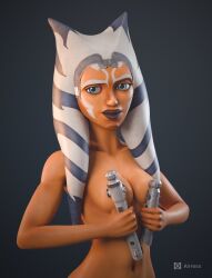 1girls 2025 3d 3d_(artwork) ahsoka_tano airress3d airress3d_(3d-modeller) alien alien_girl alien_humanoid athletic athletic_female blender blue_eyes breasts cleavage clone_wars covered_nipples covering_breasts face_markings facial_markings hi_res highres lekku lekku_(anatomy) lightsaber lightsaber_hilt medium_breasts nude nude_female orange_body orange_skin presenting presenting_breasts showing_off star_wars the_clone_wars:_season_seven togruta watermark