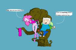 1boy 1girls adventure_time big_penis businessman_(artist) cartoon_network clothed finn_the_human imminent_sex panties pink_hair pink_skin princess_bubblegum speech_bubble