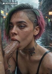 ai_assisted ai_generated blowjob blowjob_face cyberpunk_2077 fellatio judy_alvarez lingerie lingerie_bra lingerie_panties raining redhenxx sucking_penis video video_games wet wet_body wet_skin