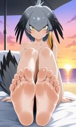 1girls 2025 ai_generated artist_request barefoot beach completely_nude completely_nude_female feathers feet female foot_fetish foot_focus gray_hair human human_only kemono kemono_friends light-skinned_female light_skin looking_at_viewer naked naked_female nude nude_female sand sea seaside shoebill_(kemono_friends) silver_hair soles toes umbrella white_skin white_skinned_female yellow_eyes