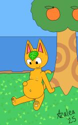 2025 animal_crossing anthro domestic_cat felid feline felis female flamingazalea food fruit genitals hi_res mammal mayternity navel nintendo nipples nude plant pregnant pussy tangy