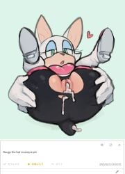 after_anal after_sex after_vaginal animal_ears animal_nose anthro anus ass bat bat_ears bat_girl bat_wings black_bodysuit black_leggings blue_eyeshadow blush bodily_fluids bodysuit boots breasts clothing creampie cum cum_in_pussy cum_inside cumdrip english_language english_text eyeshadow female footwear furry furry_female genital_fluids genitals gloves grabbing_own_ass green_eyes half-closed_eyes heart high_heels huge_ass impregnated large_breasts legs_up looking_at_viewer lying makeup mammal nakadashi on_back open_crotch open_mouth presenting pussy rouge_the_bat ruka481 semen shoes short_hair solo sonic_(series) sonic_the_hedgehog_(series) spread_anus spread_legs tail text thigh_boots thighs tongue torn_clothes torn_pants vagina white_footwear white_gloves white_hair wings