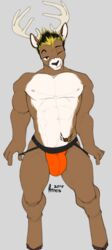 1boy 2018 abs anixis anthro antlers big_butt black_hair blonde_hair buck bulge dafallen0ne deer furry jockstrap male male_focus male_only muscles muscular nipples pecs penis solo tattoo tease underwear wink winking