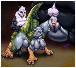 2025 ankh anthro balls bear belly big_belly big_breasts bodily_fluids breasts clitoris close-up cum cum_in_pussy cum_inside duo egyptian_mythology eye_of_horus female from_behind_position genital_fluids genitals giant_panda hi_res hybrid madpolar male male/female mammal middle_eastern_mythology muscular muscular_female mythology nipples penetration penis pussy sex standing_doggystyle stiban_(character) tattoo taweret tawny_beckett vaginal_penetration vaginal_penetration