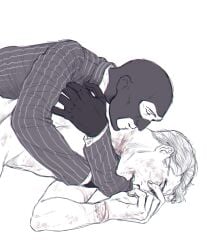 anal anal_sex baakse balaclava bruise clothed_male_nude_male embrace gay gay_sex glasses human_only intimate kissing_neck male male/male male_only mask medic_(team_fortress_2) monochrome older_male rope_burn rough_sex spy_(team_fortress_2) team_fortress_2 yaoi