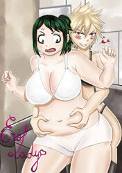 bbw belly belly_grab breasts clothed curvy erolady female grabbing green_hair inko_midoriya large_breasts lingerie mature mature_female mature_woman milf mitsuki_bakugou mother my_hero_academia oppai plump skirt