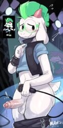 anthro biped blush bodily_fluids bottomless bovid caprine clothed clothing deltarune duo erection eyebrows eyewear female femboy fingers flesh_fang floppy_ears foreskin fur genital_fluids genitals glasses goat hair hi_res horn humanoid_genitalia humanoid_penis male mammal mawmain penis precum punksei ralsei scalie smile solo_focus susie_(deltarune) tail topwear uncircumcised undertale_(series) white_body white_fur white_tail