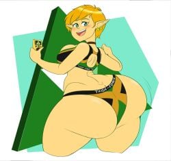 1girls 2020s 2024 2024s alternate_ass_size alternate_body_type alternate_hairstyle blonde_female blonde_hair blonde_hair_female bottom_heavy bottom_heavy_female color colored digital_drawing_(artwork) digital_media_(artwork) fair-skinned_female hylian hylian_ears jamaican_flag jamaican_flag_bikini jpg kennmatsuru looking_back nintendo pear-shaped_figure pear_shaped princess_zelda pun shiny_skin short_hair simple_background smile smiling smiling_at_viewer solo solo_female solo_focus the_legend_of_zelda thick_thighs thick_thighs_save_lives thunder_thighs thunderthighs triforce triforce_symbol twitter_link video_game_character