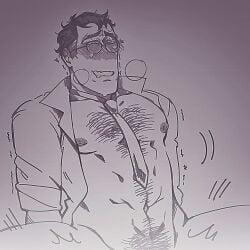 ahe_gao anal anal_sex bara blush chest_hair fucked_silly gay gay_sex happy_trail implied_anal implied_sex medic_(team_fortress_2) messy_hair monochrome necktie open_shirt orgasm orgasm_face panting pov riding riding_penis shou-tf2 spread_legs team_fortress_2 thrusting thrusting_into_ass trembling yaoi