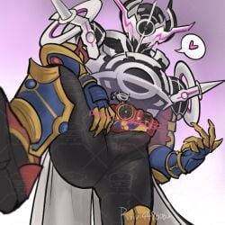1boy armor armored_male belt black_armor blush blush_lines blushing_through_mask bodysuit bodysuit_bulge bottom_view claws erect_penis erection erection_under_bodysuit erection_under_clothes evolt evolto gradient_background hand_up heart heart_symbol helmet kamen_rider kamen_rider_build_(series) kamen_rider_evol leg_up looking_at_viewer looking_down_at_viewer male male_focus male_only mask masked masked_male masked_only mmmaao no_visible_face pixiv_id presenting presenting_penis solo speech_bubble watermark white_armor