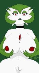 big_breasts choker female femdom gardevoir groping pokemon_(species) simple_background solo solo_female