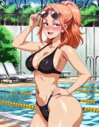 1girl 1girls ai_generated bikini day female huge_ass large_breasts orange_hair ponytail pool poolside sunglasses tokyo_revengers yuzuha_shiba
