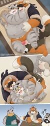2025 96panda ailurid anal angry anthro ass balls bed belly big_belly bodily_fluids bonasiah bulge clothing duo erection felid feline furniture genital_fluids genitals grey_body heart_symbol hi_res hoodie kemono kura_(zoohomme) lying male male/male mammal moobs navel nipples overweight overweight_male penis pillow precum question_mark red_panda rocco_(zoohomme) sex size_difference small_penis tears topwear woopu_(zoohomme) zoohomme