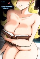 big_breasts blonde_female book book_covering_breasts covered_nipples covering covering_breasts holding_breast meme mommy mommy_kink myst nintendo nude nude_female ouch_meme princess_rosalina smile soft_breasts suggestive super_mario_galaxy thick_thighs trend yhw