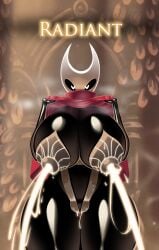 2025 absurd_res anthro arachnid arthropod big_breasts bikini black_body black_eyes bodily bodily_fluids breasts cloak clothed clothing clothing_lift female flashing flashing_breasts fog glistening glistening_body glowing glowing_milk gold_(metal) gold_bikini golden_week heart_eyes heart_symbol hi_res hollow_knight horn hornet_(hollow_knight) humanoid lactating lactation lactation_without_expressing leaf one-piece_swimsuit pasties pillar projectile_lactation red_clothing reflective_body robe sillyseacreatur sling_bikini solo spider standing sweat_clouds swimwear team_cherry two-piece_swimsuit wide_hips