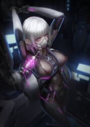 breasts crying execution latex latex_suit lethal_injection original_character oxygen_mask see-through see-through_clothing