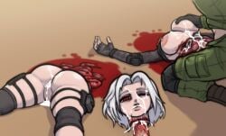 1girls 2boys ass bisected blood blood_on_penis blood_pool blood_puddle blood_stain breasts corpse cum cum_from_mouth cum_in_ass cum_in_intestines cum_in_mouth cum_in_pussy cum_in_stomach cum_in_throat cum_inside cum_leaking cum_on_ass cum_on_body cum_on_breasts cum_on_face dead death decapitated decapitated_head female female_death gore grabbing_breasts groping_breasts guro gurochanop gutfuck guts intestinal_penetration intestines large_ass large_breasts leaking_cum male military_uniform neck_fucking necrophilia one_eye_closed open_mouth original original_character partially_clothed penis red_eyes reverse_blowjob ribcage severed_head slightly_open_mouth snuff straight throat_fuck white_hair
