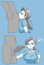 1boy 1girls 2021 absurd_res all_the_way_to_the_base anon artist_name ass balls bare_arms big_penis blue_background blue_shirt bored bored_sex breasts clothed_female_nude_male clothing cum cum_drip cum_in_mouth cum_in_throat cum_inside cum_string cumshot deepthroat deepthroat_no_hands edit ejaculation emotionless emotionless_sex encouragement erect_nipples erect_nipples_under_clothes erection expressionless eyebrows_visible_through_hair fellatio female glans grey_eyes grey_hair grey_skin half-closed_eyes highres large_breasts long_hair low_ponytail male matching_hair/eyes minus8 navel nintendo nipples nipples_visible_through_clothing no_bra nude oral penis ponytail ruined_orgasm see-through see-through_clothing shirt side_view signature simple_background sparkle standing super_smash_bros. testicles thighs thumbs_up tied_hair tight_throat twitter_username vein veiny_penis wet wet_clothes white_skin wii_fit wii_fit_trainer