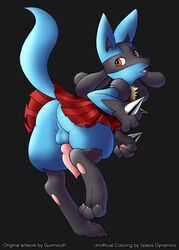 1boy animal_genitalia animal_penis anus ass barefoot bent_over big_ass canine_penis edit erection fur furry gunmouth knot looking_at_viewer looking_back lucario male male_only nintendo pawpads paws penis pokemon pokemon_(species) pokemon_dppt presenting presenting_hindquarters simple_background solo space_dynamics testicles text thick_thighs video_games watermark wide_hips