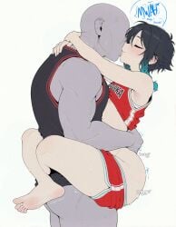 2boys ai_assisted androgynous arms_around_neck ass bald barefoot black_hair blue_hair blush braid closed_eyes clothes_pull dark-skinned_male feet femboy feminine_male genshin_impact gradient_hair hug kissing leg_lock male_focus male_only multicolored_hair multiple_boys nipples otoko_no_ko sex shorts shorts_pull simple_background soles sondu sportswear sweat tank_top toes trap twin_braids twink upright_straddle venti_(genshin_impact) white_background yaoi