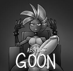 2025 5_fingers abs absurd_res anthro ash_(g-h-) athletic athletic_anthro athletic_male balls big_balls big_penis black_claws black_clothing black_gloves black_handwear bracelet circumcised claws clothing english_description english_text erection fingerless_gloves fingers front_view furniture gecko genitals ghastlygh gloves greyscale hair handwear hi_res humanoid_genitalia humanoid_penis jewelry lizard male meme mohawk monochrome noseless nude_anthro nude_male on_sofa penis reptile scales scalie sharp_teeth simple_background sitting sitting_on_sofa sofa solo spiked_bracelet spikes teeth text