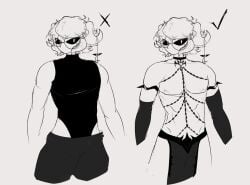 1boy 2024 armwear aschazm black_and_white black_sclera clothed clothing glasses leotard male male_only monochrome no_mouth pants partially_clothed plain_background roblox roblox_avatar robloxian round_glasses simple_background sketch sleeveless solid_color_background solo standing turtleneck turtleneck_leotard