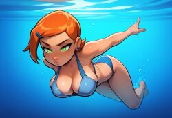 1girls ai_generated ben_10 ben_10_(classic) cartoon_network female girl gwen_tennyson gwen_tennyson_(classic) jorenran orange_hair sexy solo swimming tagme underwater
