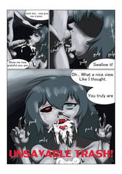 1girls after_oral ahe_gao ahegao broken_rape_victim comic command_to_swallow cum cum_in_mouth cum_in_throat cum_on_breasts cum_on_tongue cum_on_upper_body cum_out_nose deepthroat dialogue doktor_malefic double_v eto_yoshimura fellatio forced forced_oral gesture green_eyes green_hair gulp hand_on_head head_grab kaneki_ken nail_polish penis red_eyes rolling_eyes sex_slave side_view sound_effects swallowing swallowing_cum swallowing_penis_while_deepthroat text tokyo_ghoul v