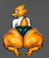 1female 1girls alphys anthro ass ass_focus back_view big_ass bottom_heavy dripping female freaky2weak looking_back looking_down monster sweat tail undertale