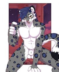 animal_genitalia anthro balls blep felid furryn00k genitals gesture hair hand_gesture hi_res looking_at_viewer male mammal pantherine pointing sewo_(sewo10018) sheath smile snow_leopard solo suggestive suspicious tail tongue tongue_out trashdad