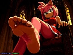 ai_generated amy_rose barefoot feet female_domination foot_fetish foot_focus from_below furry gigatsu pixel_art sitting sole_female soles sonic_(series) throne toes
